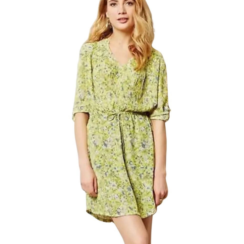 Maeve Anthropologie Galen Ray of Sunshine Yellow Green Floral Dress - Small